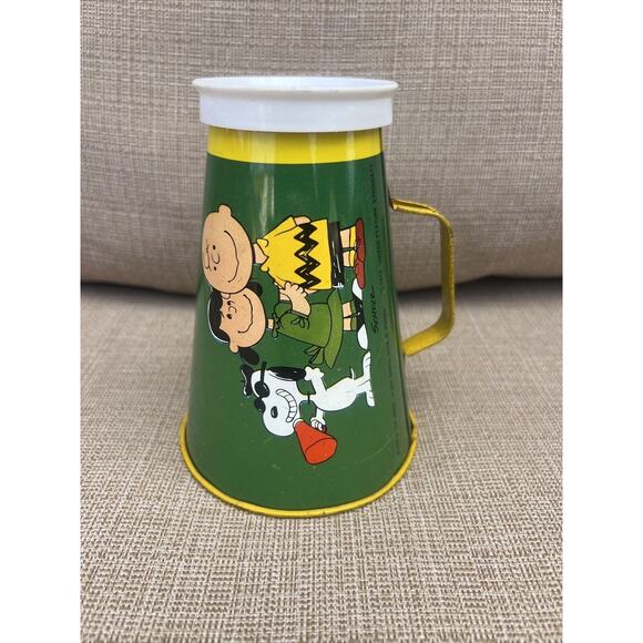 1970 PEANUTS SNOOPY HEAD BEAGLE TIN LITHO GREEN MEGAPHONE CHEIN CHARLIE BROWN - Picture 1 of 8